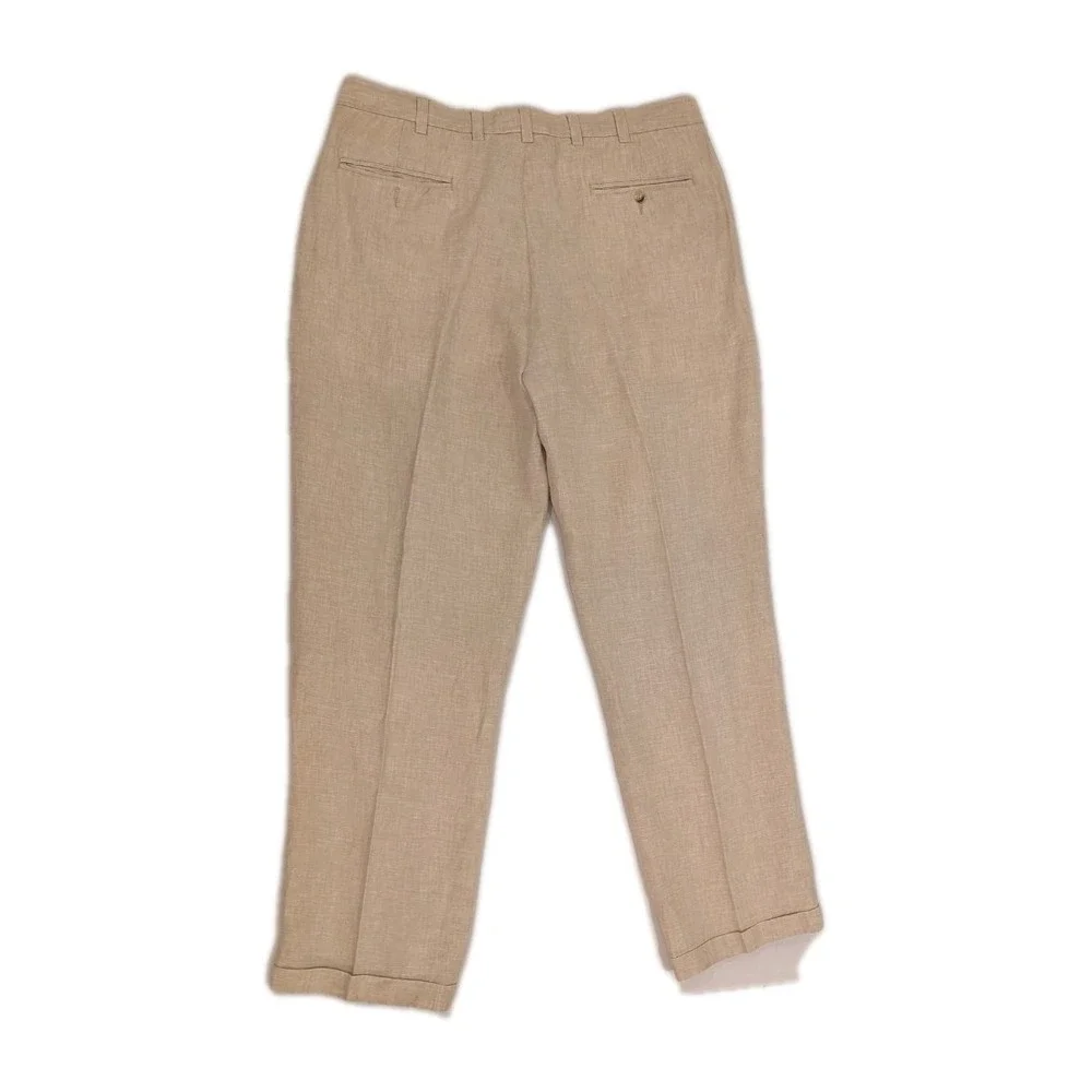 Jos A‎ Bank 38x32 Khaki 100% Linen Travelers Pleated Cuffed Mens Pants